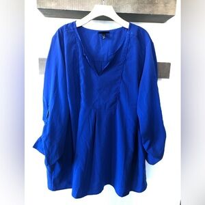 Lane Bryant|Royal blue chiffon long sleeve blouse with eyelet detail, plus size•
